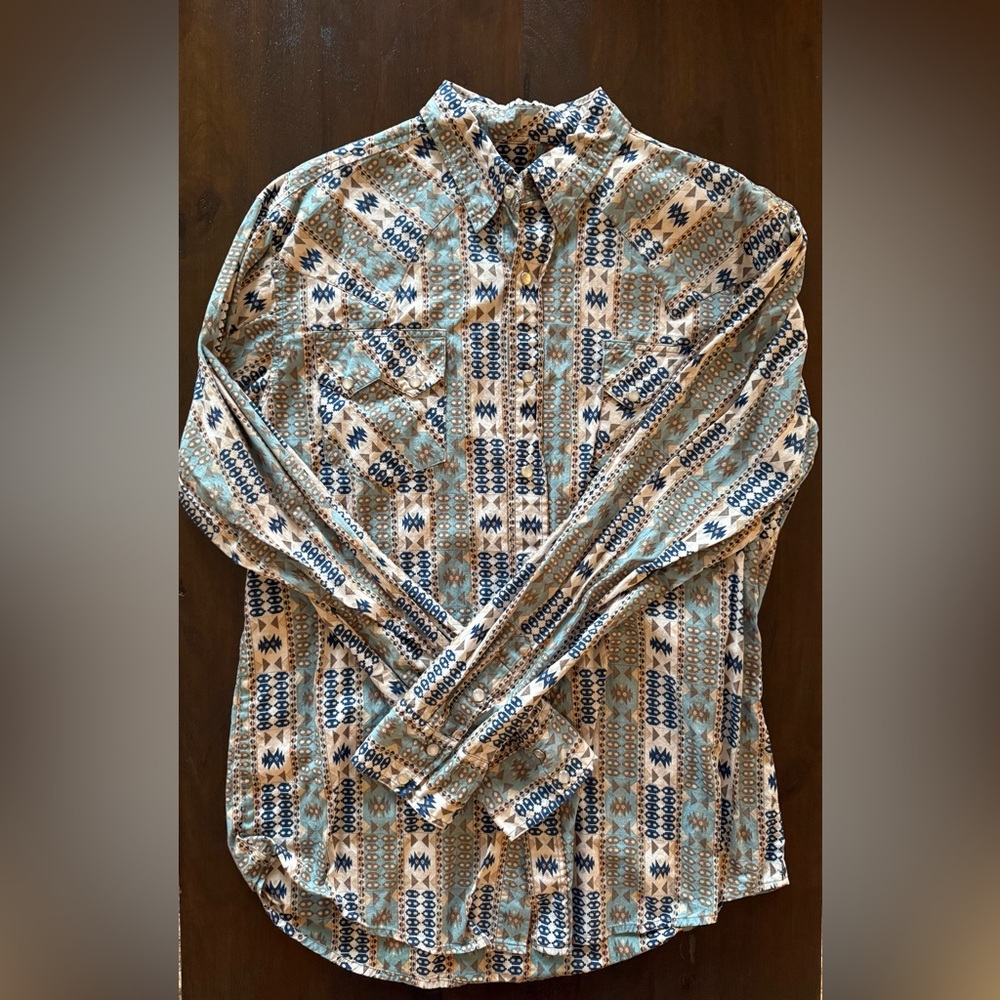 Tin Haul Men's Geometric Pattern Shirt - Blue and Tan